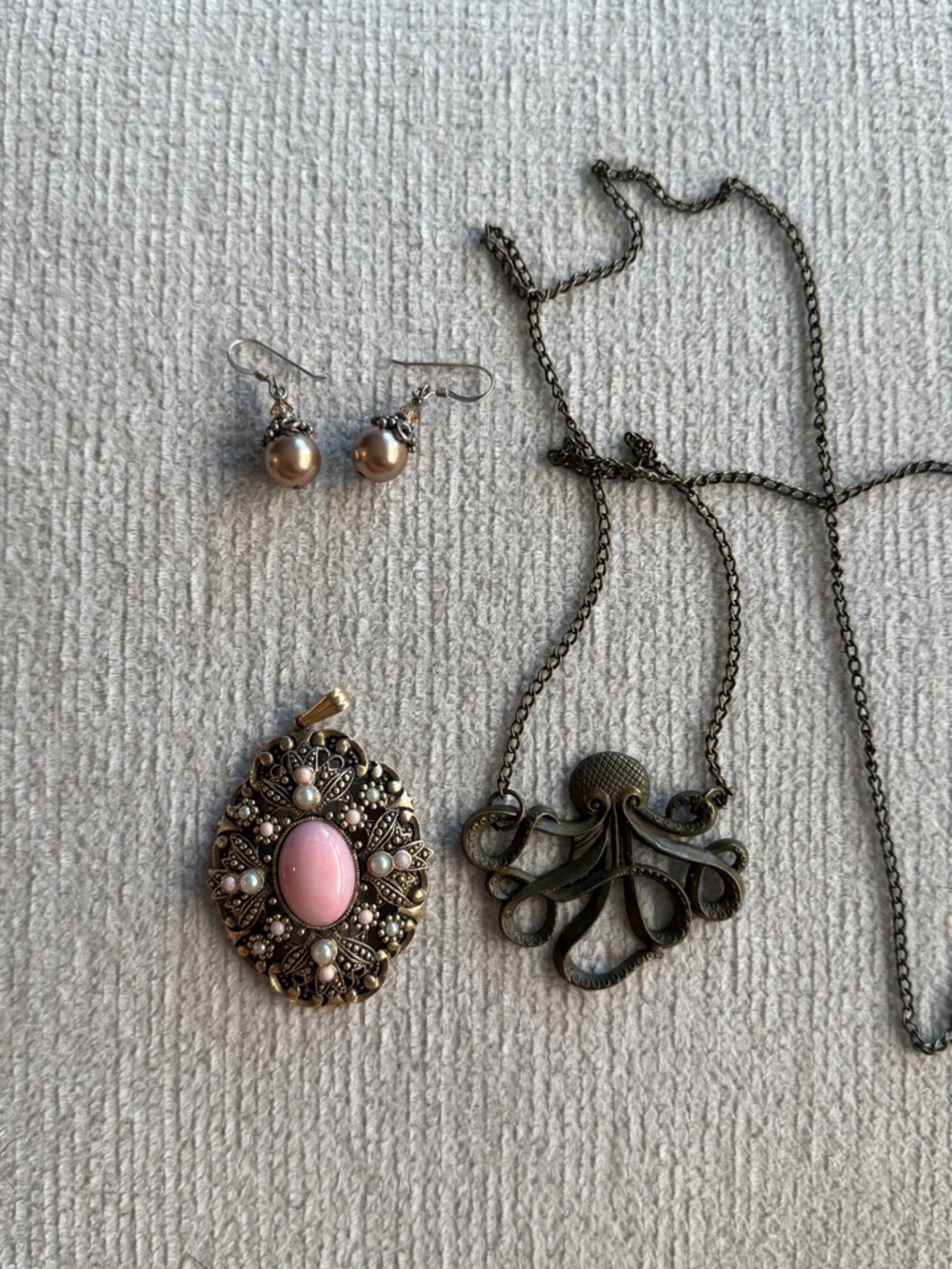 Vintage-Inspired Pink Cabochon Pendant Necklace by